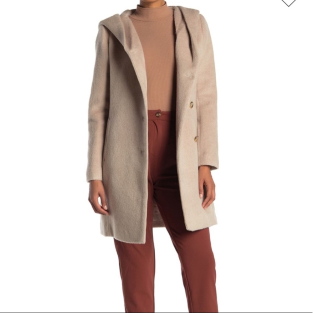 COLE HAAN Wool Alpaca Blush Pink Asymmetric Hooded Coat 10 NWT SRP $580 - Picture 10 of 15